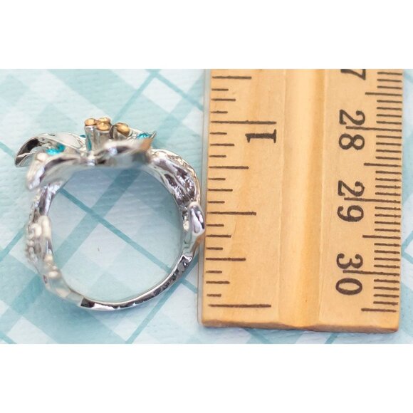 Art Nouveau Floral Multiple Rhinestone Ring - Size 7 1/2 - L4 - Picture 3 of 3
